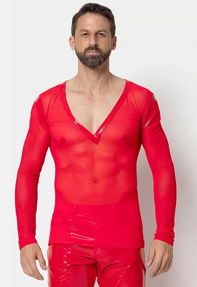 Ali mesh tee shirt in red color.  Manufactured in French workshops, signed by renowned fashion designer Patrice Catanzaro, available in size S to 4XL. Composition: 90% Polyamide, 10% Elastane.  Brand Patrice Catanzaro, Collection Homme 6, Reference Pc303407h6 1 piece.  Patrice Catanzaro, the brand of sexy outfits of very good quality, made of materials...
