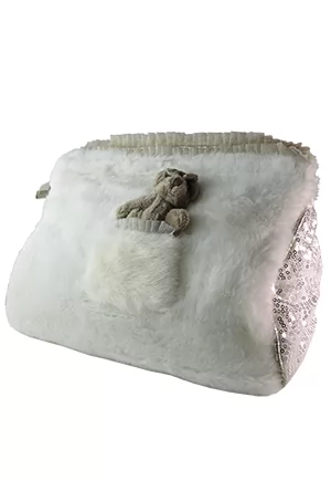 Beige toiletry bag with teddy bear