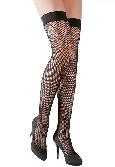 Hold up fishnet stockings made out of delicate black net material with a simple top part. With a silicone lining for a non-slip fit. A real classic that turns any outfit into a real eye-catcher! Black sexy stockings 100% polyamide. 1 pair