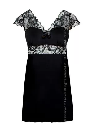 Black lace chemise with small sleeves