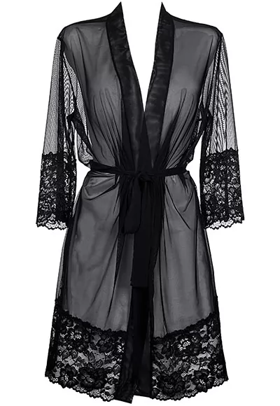 Black lace and mesh Peignoir Axami