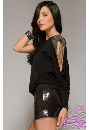 Black top with decorated sleeve