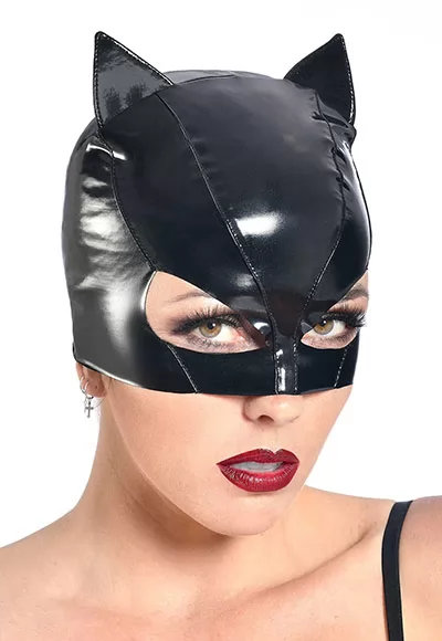 Petit Chat black vinyl mask will turn you into Catwoman. The mask was created in vinyl for a shinier and ever sexier effect. Feel free to wear it with the Sweety catsuit.  Petit Chat vinyl Catwoman mask belongs to The Essentials by Patrice Catanzaro. Fabric : Vinyl. Composition : 80% Polyester, 12% Polyurethane, 8% Elastane. 1 piece. Made in France...