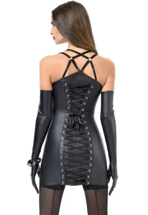 Catanzaro Rosa wetlook lace up corset dress