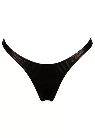 Faux leather S thong is a must in your wardrobe. It has a beautiful triangle cut that will highlight your buttocks. Wear it with the bra that goes with it or nipple covers.  S faux leather thong belongs to Tome 15 by Patrice Catanzaro. Fabric : Faux Leather. Composition : 60% Polyurethane 40% Polyester. 1 piece. Made in France.