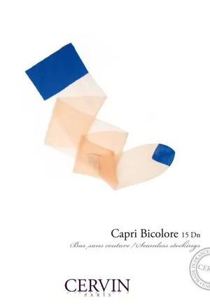 Capri Bicolour Nylon Blue and Nude top stockings give a pinch of creativity to your legs. Unavoidable, the range of Capri nylon stockings offers these irresistible attractive bicolour stockings for moments of fancy seduction. Give an elegant colour touch to your legs with the coloured top and toe-end in relation to your outfits.  Bicolour seamless sheer...