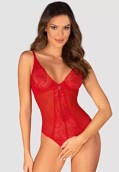 Add a bit of spice to your life, with class and delight at every step ! You will absolutely love the Chilisa bodysuit, for its classic cut that accentuates womanly curves, the open crotch that guarantees extraordinary sensations, and the final wow effect created by clever lace inserts.  Let yourself be enchanted by the deep red colour that perfectly...