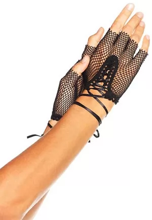 Women's Fishnet Fingerless Lace Up Gloves. Mittens will take you to the edge of seduction. These uncommun gloves feature a sheer fishnet construction and a fingerless design. ! Legavenue G1865. 1 pair