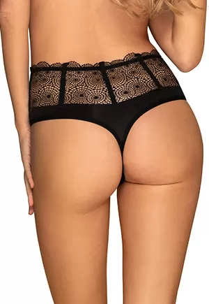 Lacy high-waisted panties Sharlotte. Ready for a big dose of pleasure? We have something special for you. These panties are a combination of an original pattern, high waist all the way up to the navel and a sexy thong cut on the buttocks. They’re finished with a delicate frill and made of an extremely pleasant material that will be perfect for everyday...