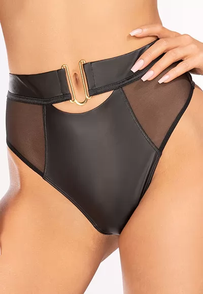 Choose black, faux leather high panties to dazzle and captivate with brilliance, and wear it for example with the matching bra sold separately.   Higher panties are a hit of the season, made of faux leather with tulle inserts on the sides and a comfortable gusset ensure comfortable and stable wearing, while you charm with your roundness of the buttocks....