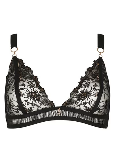 Ivy embroidery bralette in black color belongs to the SCANDALEUSE collection, by Impudique brand.  Manufactured in French workshops, signed by the renowned Maison Catanzaro, available in size S to L. Brand IMPUDIQUE, Collection Scandaleuse, Reference Isc1ivy0132 1 piece.  Luxury lingerie born of technical prowess, French know-how, in French workshops,...