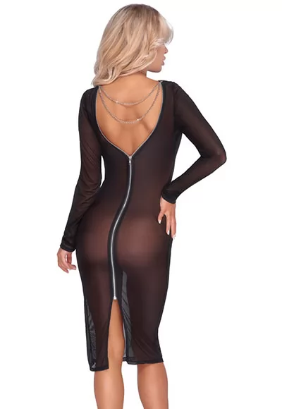 Knee length sheer Dress zip