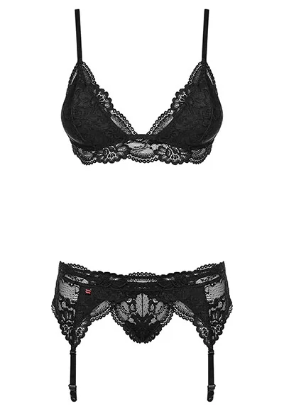 Lace lingerie garter set 3 pcs Black 810