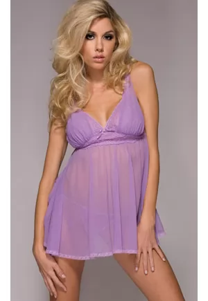 Make it the sexiest slumber party ever in Gigi! Sheer purple baby doll dress with matching panties and classic bows will turn you into one sexy model! Sheer baby doll dress with matching panty and classic bows. Nylon, Spandex