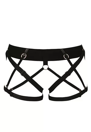 The luxurious Sergei Harness bottom is worn at the waist, and surrounds the buttocks and thighs. It slips on like a harness, fully adjustable.  The luxurious Sergei Harness consists of two pieces sold separately. Coordinate the luxurious Serguei Harness bottom with the matching Serguei top, sold separately.  The luxurious Serguei bottom is part of INSOLENTE...