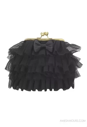 Makeup bag black ruffles 18cm