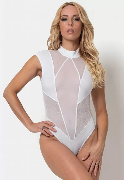 Opera mesh bodysuit in color white  Manufactured in French workshops, signed by the renowned fashion house Patrice Catanzaro, available in size S to XL. Brand Patrice Catanzaro, Collection Petites Follies 14 reference Pfb04701v14 1 piece.  Patrice Catanzaro , the brand of very good quality sexy outfits, made from materials chosen for their superior...