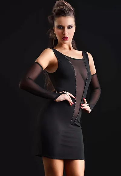 The sexy Ophelia dress in lycra will highlight your back and your neckline made of fishnet and highlighted with rhinestones.  Bodycon dress that can be worn alone or with the charming matching fishnet mittens.  Manufactured in French workshops, signed by renowned fashion designer Patrice Catanzaro, available in sizes S to 3XL Brand Patrice Catanzaro,...