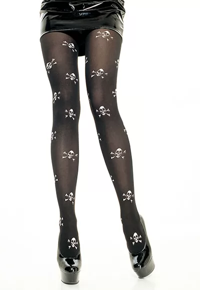 Nylon Opaque Tights with printed Skull. One Size. 7728 Leg Avenue. 1 pair