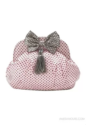 Pink makeup bag polka dots knot 20cm