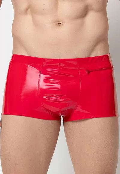 Ramsay red vinyl shorts in red color.  Manufactured in French workshops, signed by renowned fashion designer Patrice Catanzaro, available in size S to 2XL. Composition : 80% Polyester, 12% Polyurethane, 8% Elastane.  Brand Patrice Catanzaro, Collection Homme 6.2, Reference PCB01805H6 1 piece.  Patrice Catanzaro, the brand of sexy outfits of very good...