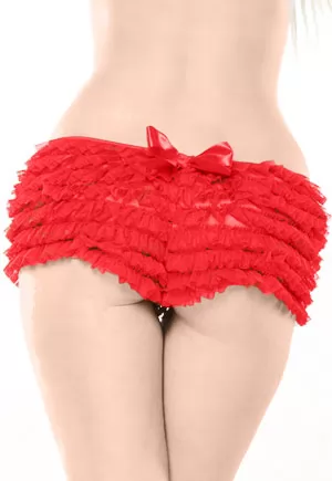 Ruffle shorts with back bow detail. Red. 1 piece
