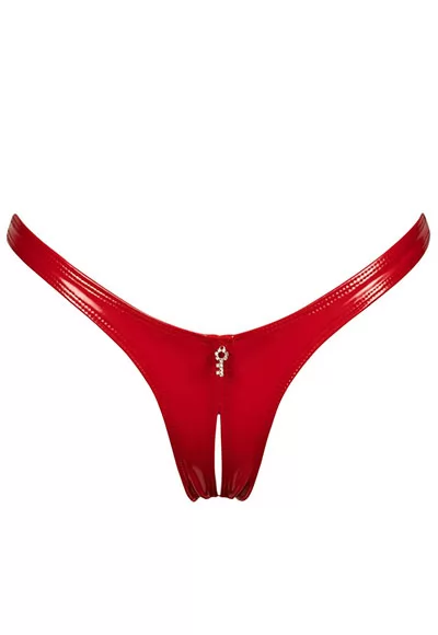 Red vinyl Crotchless thong Annabelle