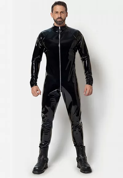 Ross vinyl catsuit in black color.  Manufactured in French workshops, signed by renowned fashion designer Patrice Catanzaro, available in size S to 4XL. Composition : 80% Polyester, 12% Polyurethane, 8% Elastane.  Brand Patrice Catanzaro, Collection Homme essentiels, Reference C06201 1 piece.  Patrice Catanzaro, the brand of sexy outfits of very good...