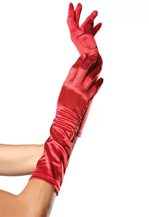 Semi long red satin glove