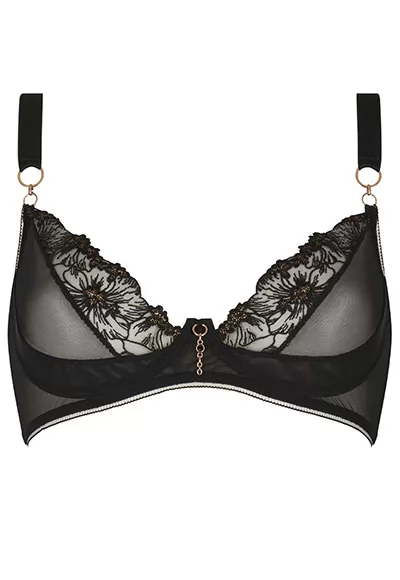 Serena tulle bra in black color belongs to the SCANDALEUSE collection, by Impudique brand.  Manufactured in French workshops, signed by the renowned Maison Catanzaro, available in size french sizes 85B to 95D. Brand IMPUDIQUE, Collection Scandaleuse, Reference Isc1sere146 1 piece.  Luxury lingerie born of technical prowess, French know-how, in French...