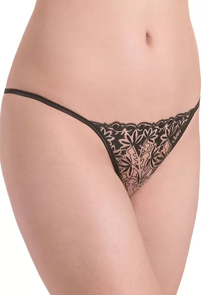 The TANGO Prelude black thong is characterized by a high-cut cut enhanced with magnificent embroidery, elasticated waist and 100% cotton lined between the legs.  This TANGO black thong is designed in noble materials: a satin fabric and sensual transparent embroidery.  The TANGO collection is pure seduction encapsulated in refined embroidery combined...