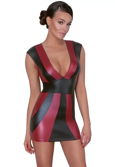 Sexy Dress with Hot stripes to highlight beautiful curves ! The short dress from Cottelli PARTY that is fitted at the waist and made out of red and black matte look material. The sexy dress is low cut at the front and the back. There is a stretchy strap with a clip fastener at the back of the dress which helps the dress fit perfectly. Sexy sleeveless...