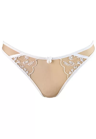 Transparent tulle white beige Thong