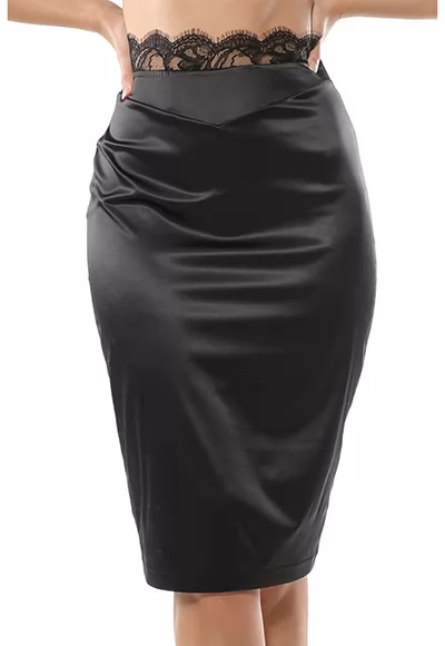 The VALSE Prelude Skirt is characterized by an elegant stretchy satin fabric and fine lace inserts which brings a note of sensuality, straight pencil cut, zip closure and slit on the back.  The VALSE Skirt is designed in noble materials: elegant fine lace and satin fabric.  The VALSE collection is inspired by a combination of sophisticated lace and...