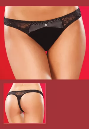 1 PC. Velvet, satin, and stretch lace thong featuring center front rhinestone button. Color : black