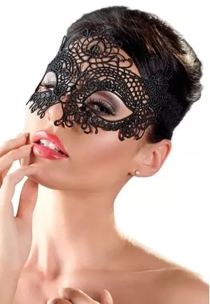 Delicate mask for thrilling games of seduction! Beautiful black mask made out of delicate, elaborate embroidery. With holes for the eyes. The lace ribbon can be tied at the back of the head. 100% polyester.