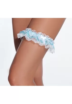 Gathered white and blue lace leg garter with satin bow detail. Also perfect for wedding. 1 piece