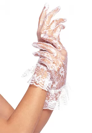 White lace Wrist Length Ruffle Gloves. Shop Gothic Victorian Steampunk Accessories ! Fabric : 90% Polyamide, Nylon 10% Spandex. Legavenue G1260. 1 pair
