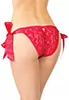Crotchless red lace panties with ribbon side ties