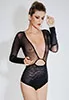 Elf Zhou Black Plunge Neck Fishnet Body