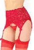 High waist red lace garter belt