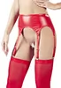 Wetlook red suspender belt 6 straps and stockings