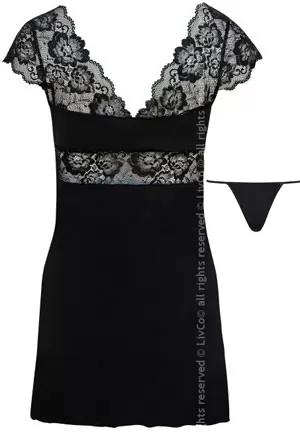 Black lace chemise with small sleeves