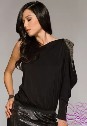 Black top with decorated sleeve