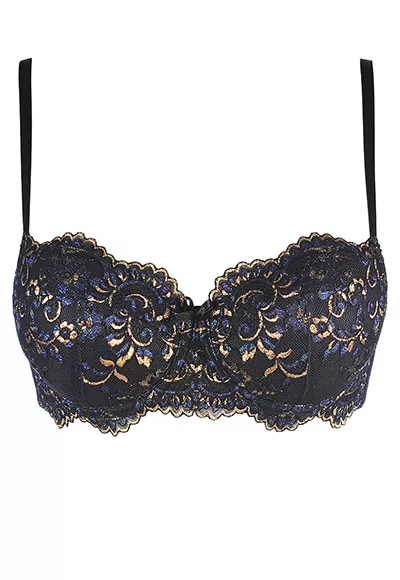 Blue and gold underwired bra