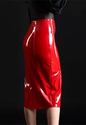 Ornella red vinyl long Skirt