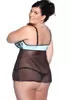 Chemise satin lace and blue thong plus size