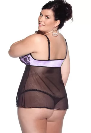 Chemise satin lace and pink thong plus size