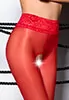 Crotchless tights 30 Den lace waist Red