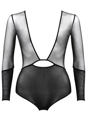 Elf Zhou Black Plunge Neck Fishnet Body